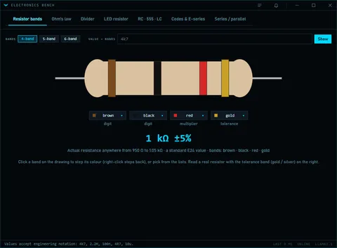 Electronics bench: resistor colour bands