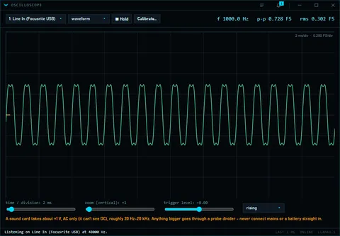 Oscilloscope reading a sound card input